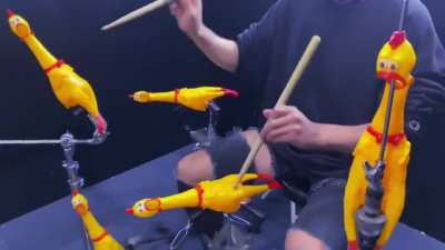 Drum set made from Rubber Chicken (Source : ぶいまん @FKA4Dr)