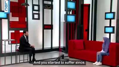 A 13 year old Lebanese girl, forced to marry 29 year old man, crying in pain: "The girl can't say no. It's against our culture." the man smiles: “It's love at first sight!"