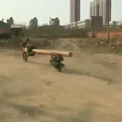 They're riding a log cycle.