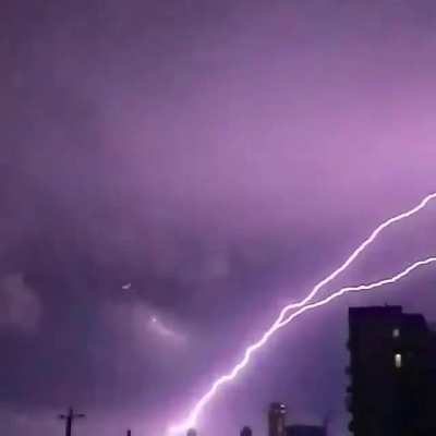 ? Ground-to-cloud lightning fills the sky over Burleigh Heads, Australia