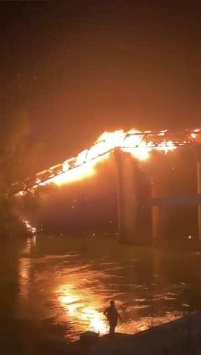 1863 Rome's "Iron Bridge" heavily damaged by a fire, around 2 hours ago