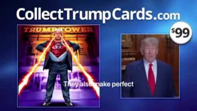 Donald Trump promotional video for his $99 each trading cards that include him as Superman, a cowboy, astronaut and more