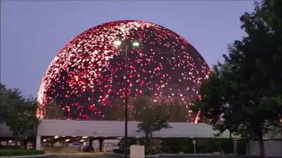 MSG Sphere in Las Vegas says "Hello World"