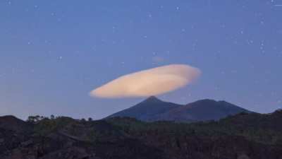 ? This lenticular cloud stays over this mountain the whole day
