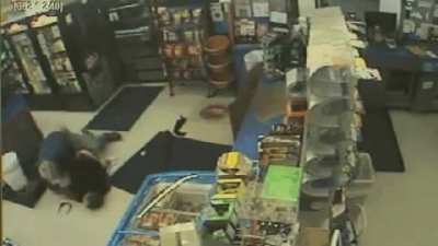 To push a marine aside and rob the cashier