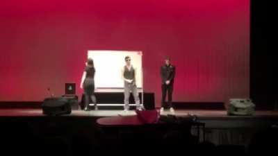 Drawing a perfect circle for the talent show.