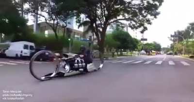 Hubless motorcycle with an airplane engine built by retired F1 driver.