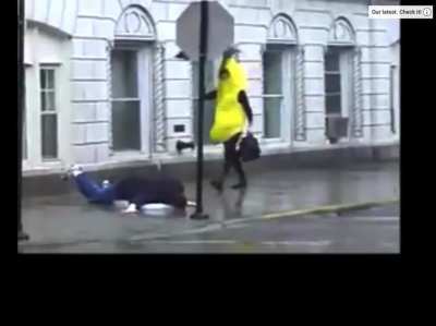 Banana slips on guy