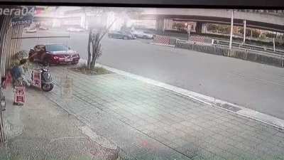What do you do when you ran into a pole and it got stuck into your car? Take it to the highway of course!