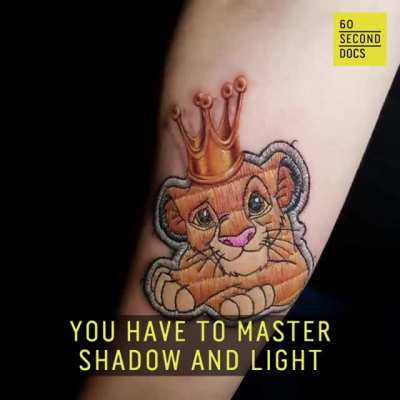 Tattoo artist Duda Lozano of São Paulo pioneered the concept of embroidered patch tattoos. These highly detailed tattoos of characters from Garfield, Star Wars, Finding Nemo, and Rick &amp; Morty - which even incorporate loose "stitches" for a hyper-reali