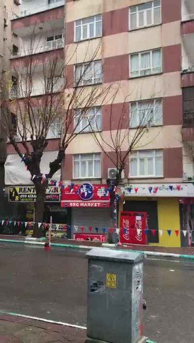 After the earthquake with a magnitude of 7.4, A building collapsed due to aftershocks in Turkey (06/02/2023)