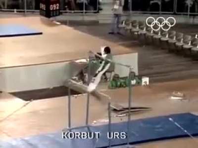 Olga Korbut doing the banned "Dead Loop" move