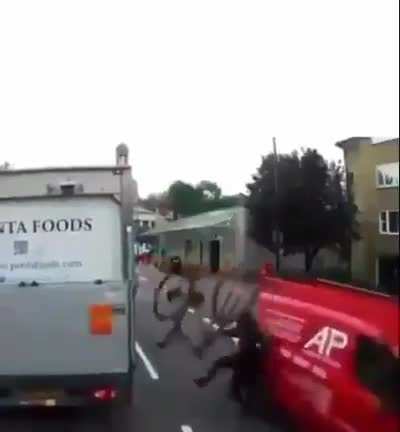 Crossing the road behind a van .....