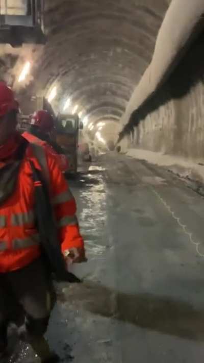 The shockwave from a controlled detonation traveling down this tunnel