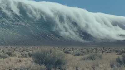 ? Cloud cascades seen tumbling over a mountain near Alkali Lake in Oregon.