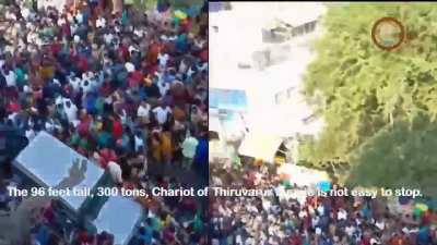 The 96 feet tall and 300 ton chariot of Tiruvarur Temple, India is not easy to stop