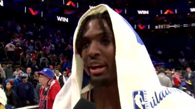 [Highlight] Tyrese Maxey on his 50 point performance: "Man, this had nothing to do with me. This is all Kelly Oubre, man. We praying for him... Love my dawg. I hope he gets well soon."