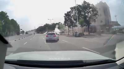 Gas-pipeline rupture from manholes in China makes it look like Artillery landing in unison.