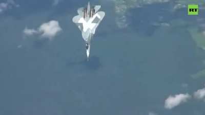 A Su-57 fighter performing a “flat corkscrew"