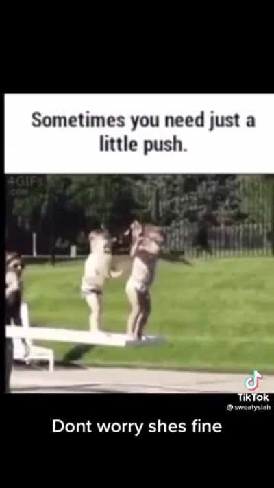 Girl gets pushed off diving board