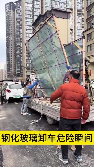 Let's offload these tempered glass panels nice and easy