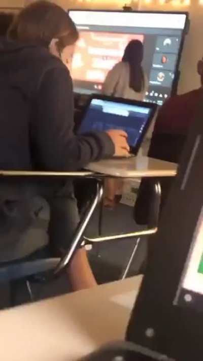 On his school laptop