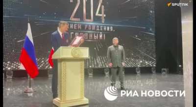Leader of Chechenya Ramzan Kadyrov recieving an award for most sanctioned man in the world