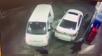 The best way to repel an assault at a gas station.