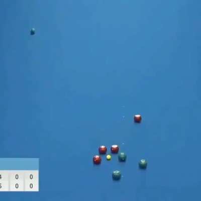 Rolled the ball 24 meters to slip it through a 6" gap between his opponent's red balls.