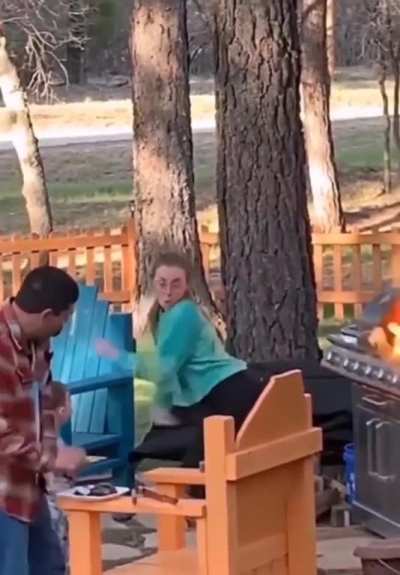 Posing by the grill