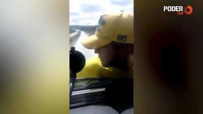 A man tried to stop one truck of following travel and this happened: