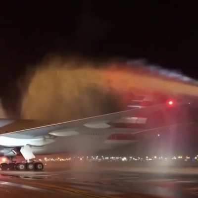 When commercial pilots retires, they're given a "water salute."