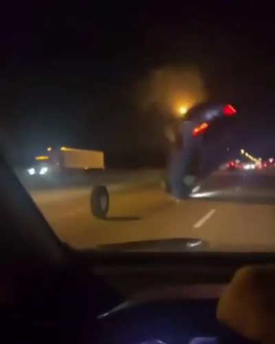 Car hits tire at the perfect/worst angle