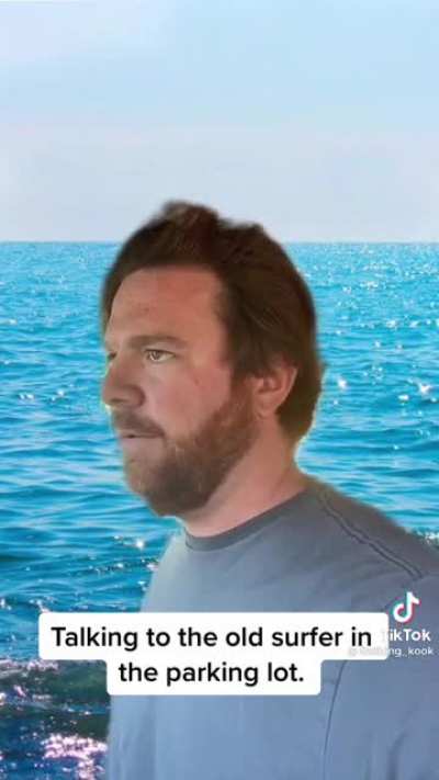 Talking to an old surfer in the beach parking lot