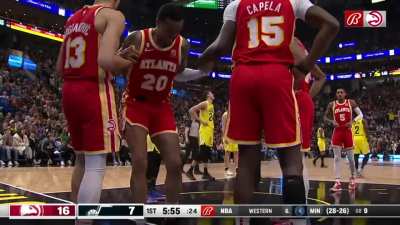 [Highlight] John Collins with the luckiest "dunk" after taking a hard spill