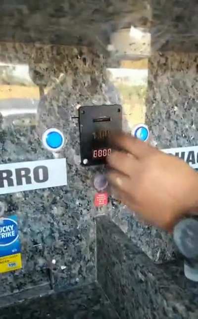 The owner of this bar created a dispenser to sell "cachaça" (distilled drink very common in Brazil) and cigarettes automatically even when the bar is closed.