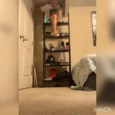 What could go wrong sitting on a bookshelf that’s not sturdy