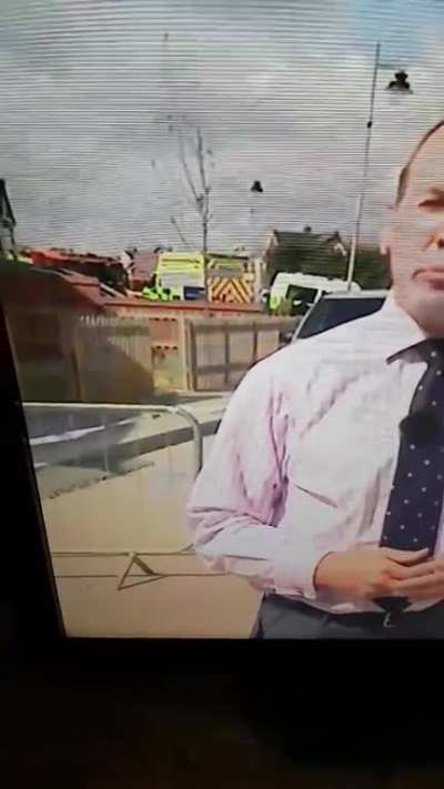 "My mum just had to rewind the news because she swore blind she saw a giraffe running in the background" (found)