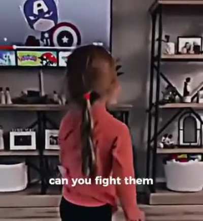 Little girl ready to backup her dad.