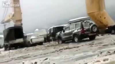 Transporting cars on a deck is probably not the best idea