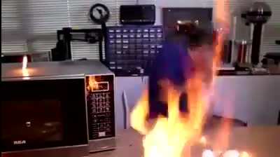 Doing a microwave experiment.