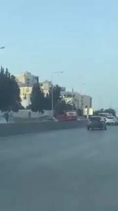 Truck driving in the fastest track opposite side Tunisian Highway. Accident happened yesterday