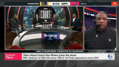 [Highlight] Doc Rivers ESPN pre-game interview on Harden: "We're playing at a fast pace. I keep saying it, but he's a scoring Magic Johnson. He has to run the ball club. Do we need him to score like in Houston? No, that's historic. He's a generational pla