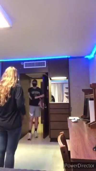 Giving a surprise to her brother