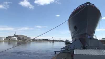 How the US Navy launches new warships into service