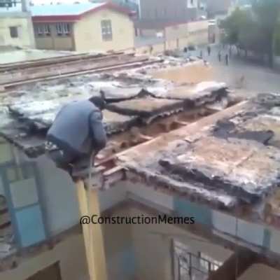 "Hey, two things boss: The demolition is ahead of schedule, and I need somebody to bring me a new pair of pants. Yeah, don't ask..."