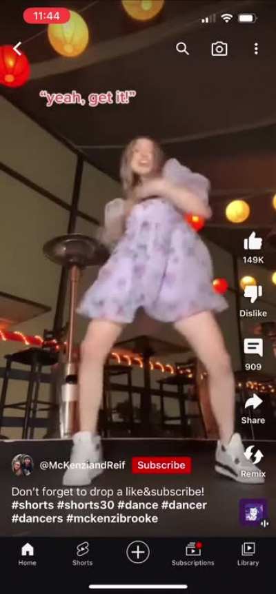 Wearing a child’s dress and Jordans, talking to herself, and filming a “dance”?