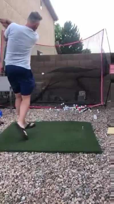 When you're practicing golf in the back yard