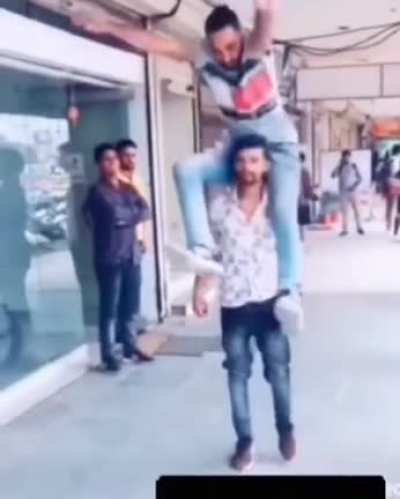 WCGW trying to jump over your friend in tight jeans.