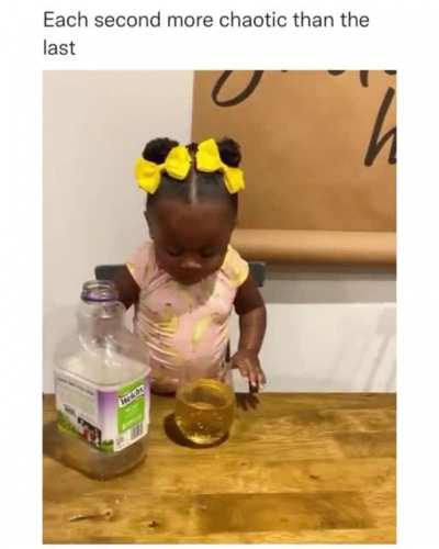 Toddler tries to pour herself some juice and chaos ensues